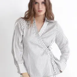 RAREISM White Polyester Striped Long Sleeves Top-image-55