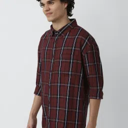 Forever 21 Maroon & Black Cotton Regular Fit Checks Shirt image 3