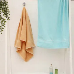 Ariana Aqua Blue & Orange Cotton 400 GSM Etereo Large Couple Bath Towel - Set of 2 image 1