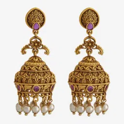 Kushal's Fashion Jewellery Pink Golden Earrings for Women image 3