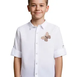 Charchit Boys White Cotton Embroidered Shirt-picture-20