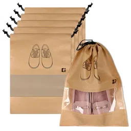 Kuber Industries Beige and Black 6 Pieces Printed Shoe Cover Bags-image-79