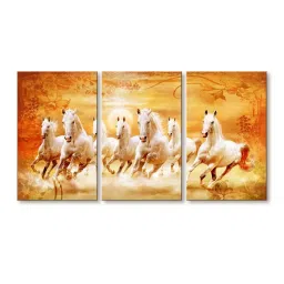 999Store Yellow & Beige Textured Running Horses Art 3 Frame Canvas Paintings image 2