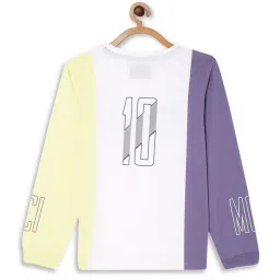 Octave Kids White & Purple Cotton Color Block Full Sleeves T-Shirt image 2