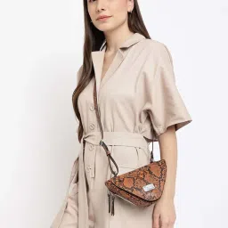 KLEIO Tan Textured Medium Sling Handbag image 2