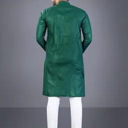 orifab Wearbird Men Solid Straight Kurta (Dark Green) image 3