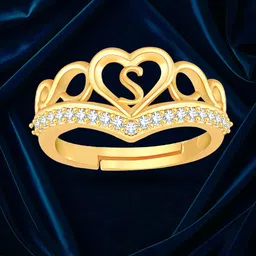 Lila Unisex Gold-Plated Cubic Zirconia Stone Studded Alphabet S Adjustable Finger Ring-image-64