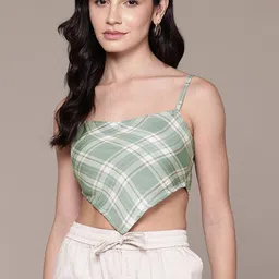 Roadster Checked Smocked Fitted Crop Top image 1