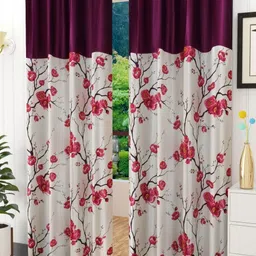 Galaxy Home Decor Purple Set of 2 Floral Long Door Curtain-picture-24