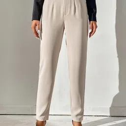 HIGH BUY Women Solid Pencil Skinny Fit High-Rise Pleated Trousers-image-63