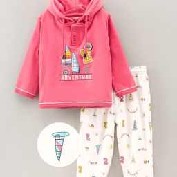 CUCUMBER Full Sleeves Cotton Hooded Night Suit Adventure Print - Pink-picture-49