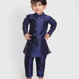 Vastramay Full Sleeves Solid Front Button Closure Kurta & Pajama Set - Navy Blue-picture-21