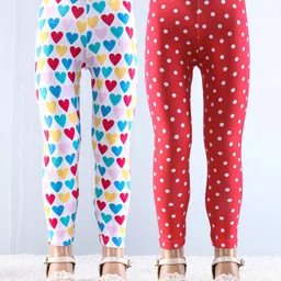 Babyhug Cotton Lycra Knit Full Length Leggings with Stretch & Polka Dots Print Pack of 2 - Red & White-picture-10