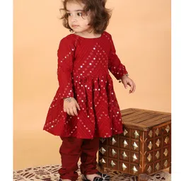 Vastramay Georgette  Full Sleeves Mirror Work Detailed Kurta & Churidar Set -  Maroon-picture-34