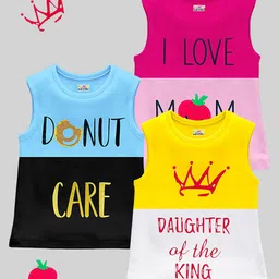 KUCHIPOO Pack Of 3 Sleeveless Colour Blocked & Text Printed Tees - Pink Black & Yellow-picture-17