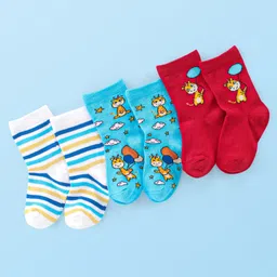 Cute Walk by Babyhug Anti Bacterial Ankle Length Socks Giraffe Design Pack Of 3 - Multicolour-picture-21