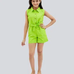 Olele Cotton Sleeveless Solid Playsuit - Green-picture-19