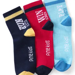Pine Kids Knitted Silvadur Antimicrobial Ankle Length Text Design Socks Pack of 3 ( Color May Vary  )-picture-23