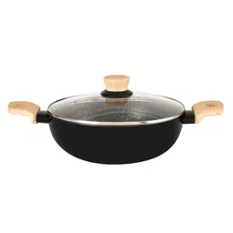 Bergner Bellini Plus Aura Black Non Stick Kadhai with Lid 24 cm, 3.6 L, Sturdy Rivertless Construction with Soft touch Wooden Finish Handle, Induction Bottom-image-5