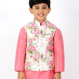Vastramay Silk Sleeveless Floral Printed Nehru Jacket - Pink-picture-26