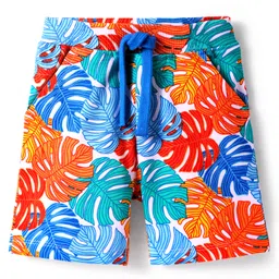 Babyhug Terry Knit Mid Thigh Shorts With Leaf Print - White-picture-31