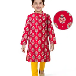 EARTHY TOUCH Single Jersey Knit Full Sleeves Kurta Pajama Set with Floral Print - Red-picture-20