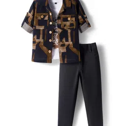 Rikidoos Full Sleeves Abstract Printed Shirt With Tee & Pant Set - Brown & Black-picture-11