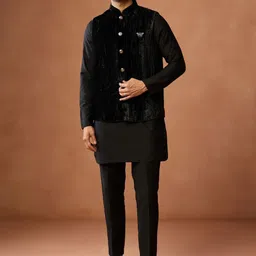 KISAH Men Nehru Textured Textured Ethnic Waistcoat with Brooch image 1