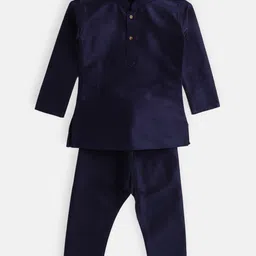 Vastramay Full Sleeves Solid Front Button Closure Kurta & Pajama Set - Navy Blue image 3