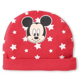Babyhug Disney Cotton Knit Cap Mittens & Booties Set with Mickey Mouse Graphic - Red image 2