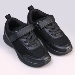 Pine Kids Velcro Closure Solid Color School Shoes - Black image 2