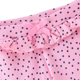 Babyhug Cotton Lycra Knit Full Length Leggings Polka Dots Print - Pink image 3