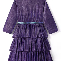 Hola Bonita Knit Full Sleeve Front Overlapping Shimmer Party Dress - Blue image 3