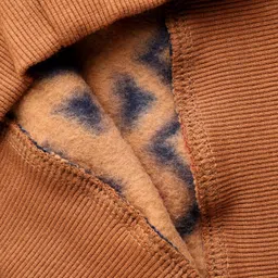 Little Kangaroos Woven Full Sleeves Hooded Fur Sweatshirt with Abstract Print - Brown image 4