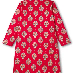 EARTHY TOUCH Single Jersey Knit Full Sleeves Kurta Pajama Set with Floral Print - Red image 4