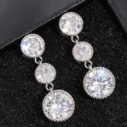 Peora Silver-Plated Crystals Stones Studded Circular Shaped Drop Earrings-image-88
