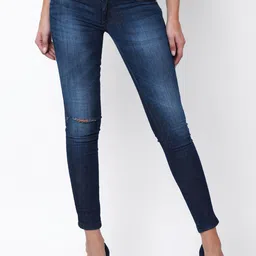 Tokyo Talkies Women Navy Blue Super Skinny Fit Mid-Rise Slash Knee Jeans-picture-19