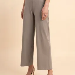 FableStreet LivIn Women Relaxed Flared High-Rise Trousers image 3