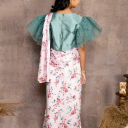 LilPicks Kids Green & White Regular Fit Saree image 2