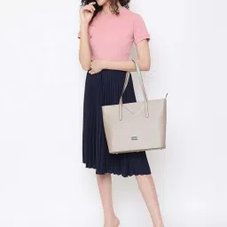 KLEIO Cream Solid Medium Tote Handbag image 2