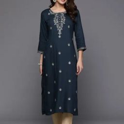 Indo Era Blue Embroidered Straight Kurta-picture-31