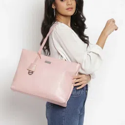 KLEIO Pink Solid Medium Tote Handbag image 2
