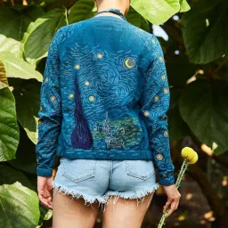 Okhai Starry Night Blue Pure Cotton Embellished Jacket image 2