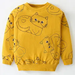 Nite Flite Girls Mustard Cotton Printed Night Suits image 2