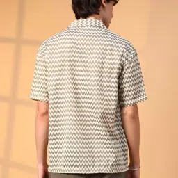 Campus Sutra Green & White Regular Fit Striped Shirt image 2