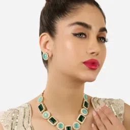 Zaveri Pearls Turquoise Blue Green Austrian Diamonds Necklace Earring Set-ZPFK17549-picture-40