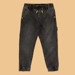 Pantaloons Junior Boys Jet Black Washed Track Bottoms & Joggers image 2