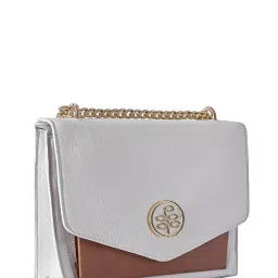 Eske White & Brown Color Block Small Shoulder Handbag image 2