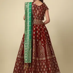 PURVAJA Maroon Printed Stitched Lehenga & Unstitched Blouse With Dupatta image 2