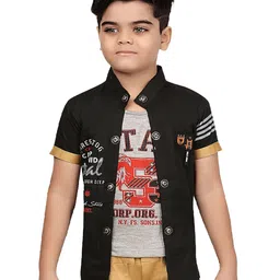 BAESD Boys Classic Regular Fit Band Collar Typography Printed Cotton Casual Shirt-picture-47